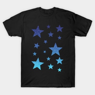 Blue Ombre Faux Glitter Stars T-Shirt